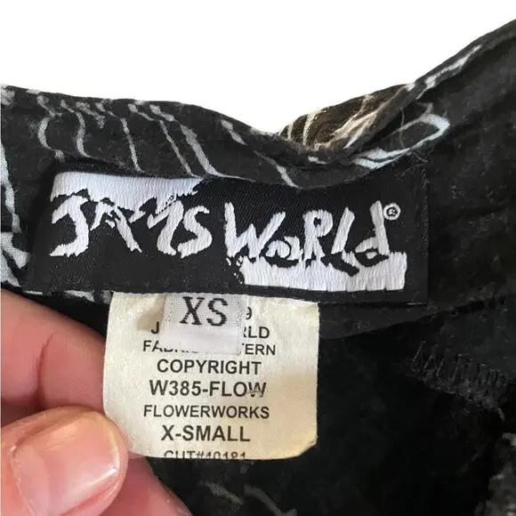 Vintage Jams World Asymmetric Dress Womens XS Black Floral Spaghetti Strap Midi - Picture 7 of 11